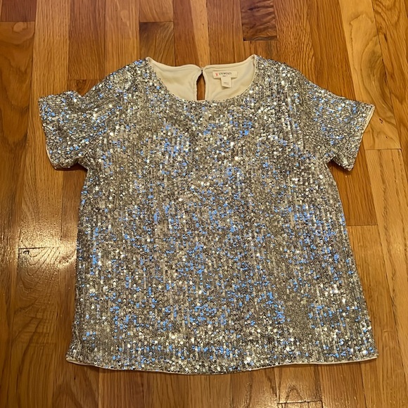 Girls fully lined silver sequin shirt with tags size 10 - Picture 1 of 4